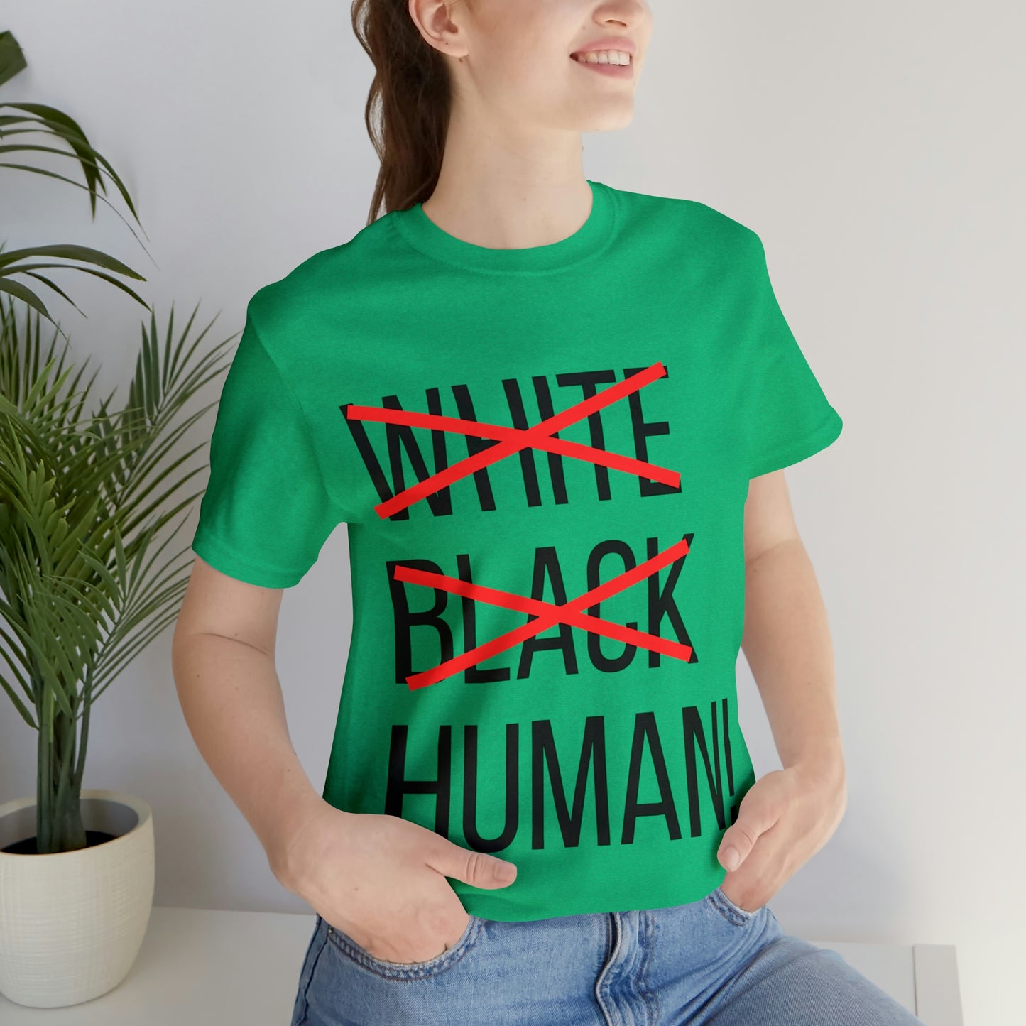 WHITE, BLACK, HUMAN Unisex Jersey Short Sleeve Tee