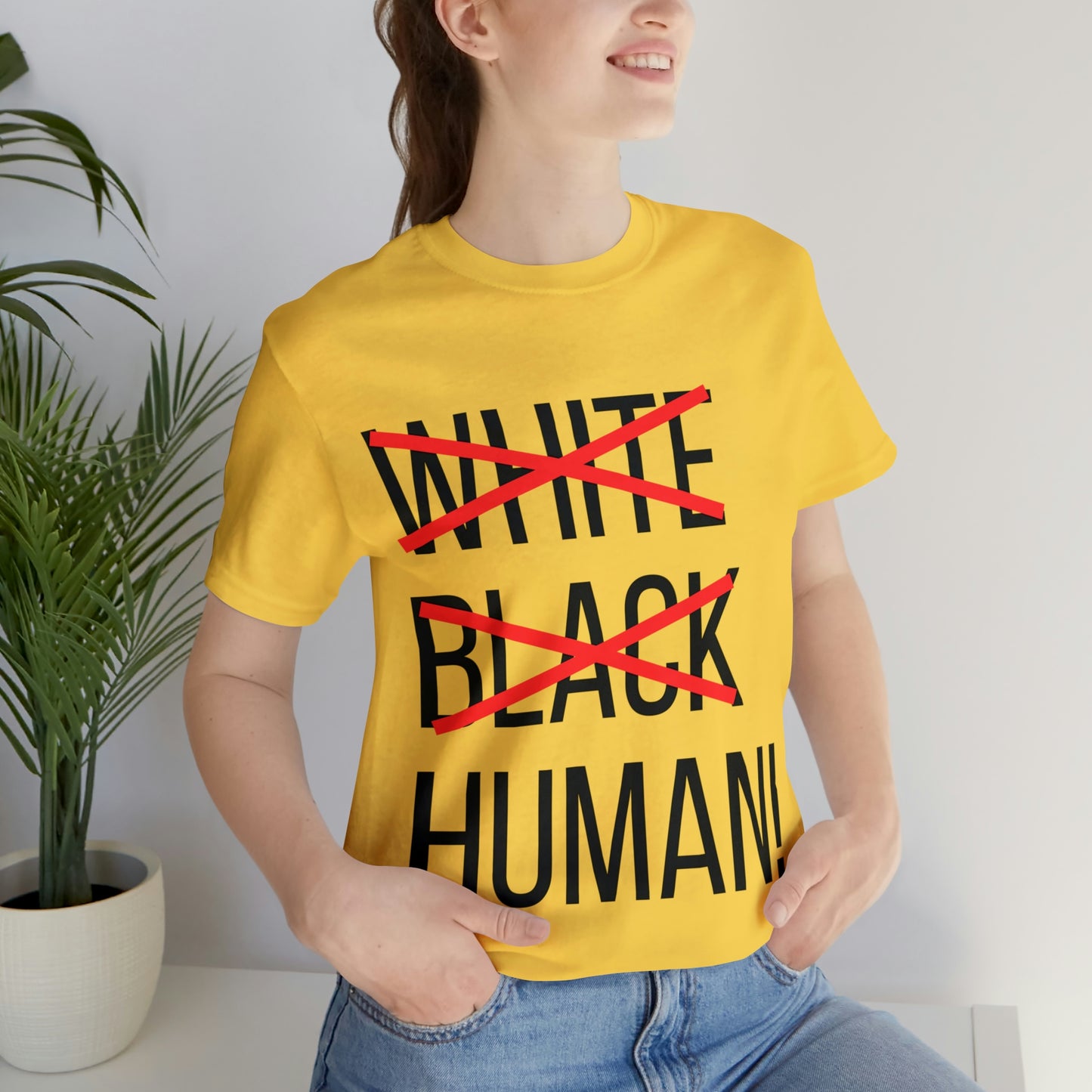 WHITE, BLACK, HUMAN Unisex Jersey Short Sleeve Tee