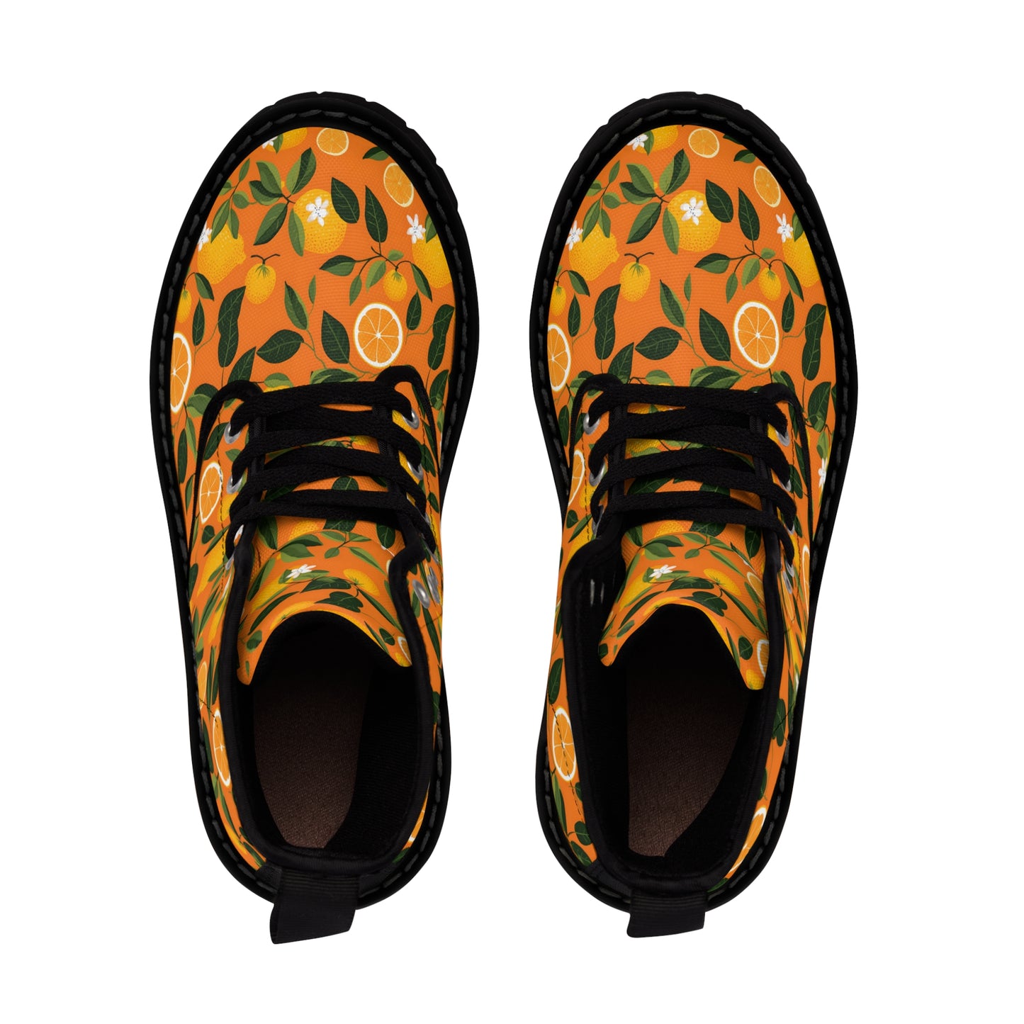 Orange Print Women's Canvas Boots