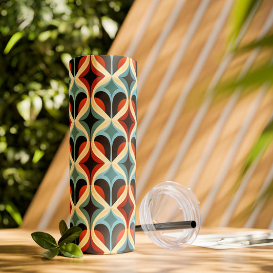 Colorful Mosaic Pattern Skinny Tumbler with Straw, 20oz