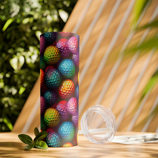 Psychedelic Golf Ball Skinny Tumbler with Straw, 20oz