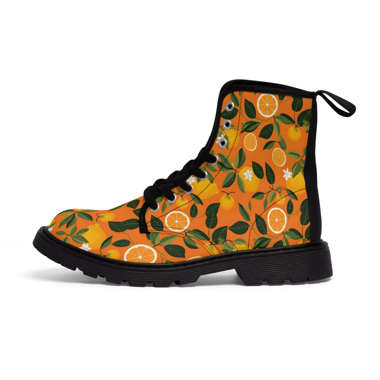 Orange Print Women's Canvas Boots